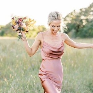Revelry Skye Satin Midi Dress, Desert Rose, size 10